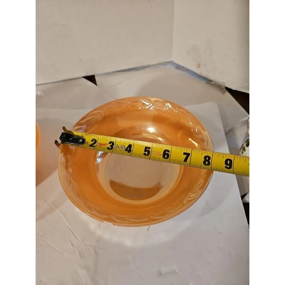 Vintage Fire King Oven Ware Peach/Orange Luster Swirl Mixing Bowl USA Lot Of 2